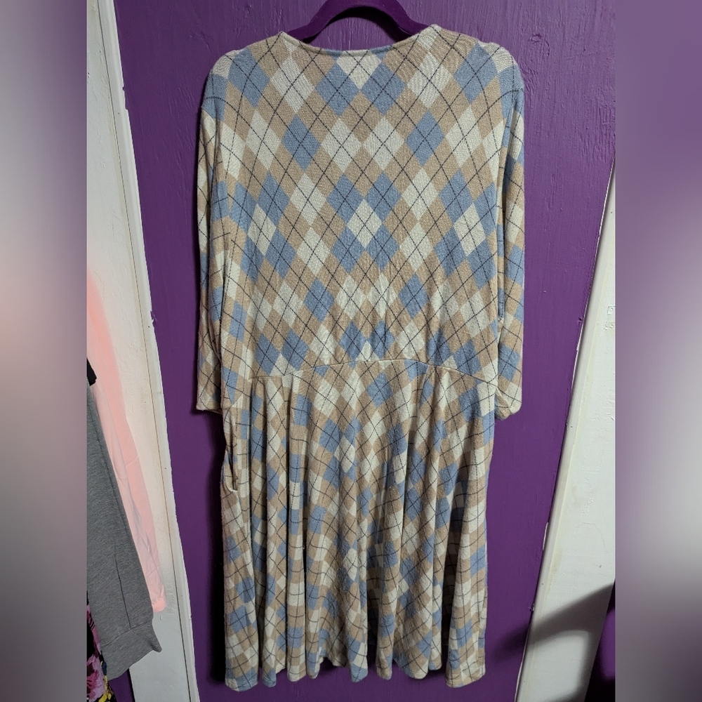 Torrid Super Soft Plush Blue Tan Plaid Skater Midi Dress Pockets 3X 22 24 - Picture 5 of 5